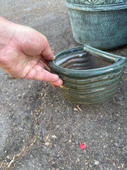 A1 Green small wall pot, ribbed