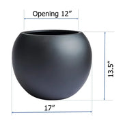 Black 17" w x 13.5" h, round FiberStone pot
