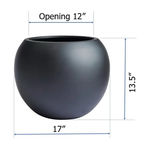 Black 17" w x 13.5" h, round FiberStone pot