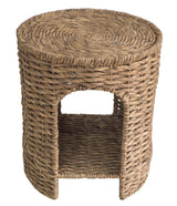 Round Woven Natural Fiber End Table with Shelf