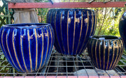 Blue Ribbed pot -