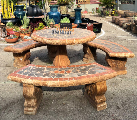 Chess w/ pieces Round Table & 3 Bench SET