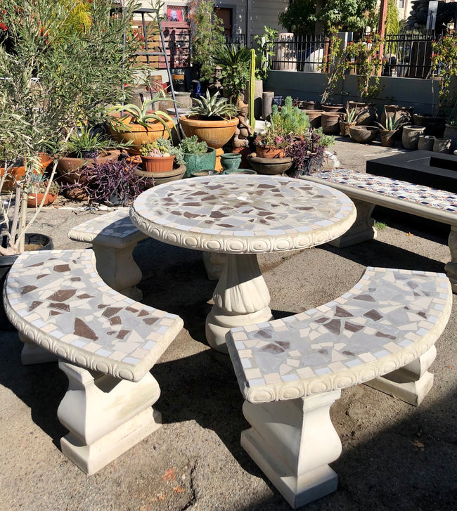 Concrete Round Table and Bench set